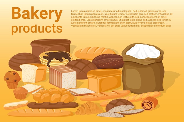ベクトル ベーカリー製品 菓子製品 クロワッサンとフレンチバゲット 食パンとパンケーキ