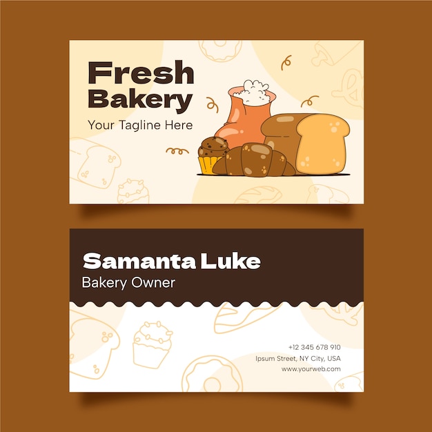 Vector bakery products horizontal business card