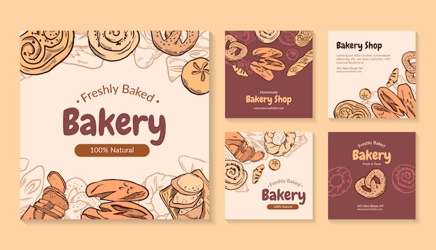 Vector bakery products instagram posts template