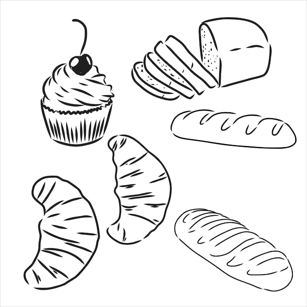 Vector bakery products set of vector sketches bakery products vector