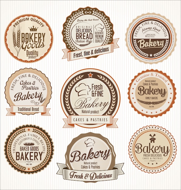 Vector bakery retro vintage badges collection