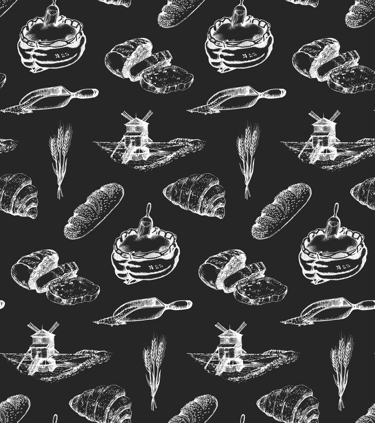 Vector bakery seamless pattern in vector hand drawn set