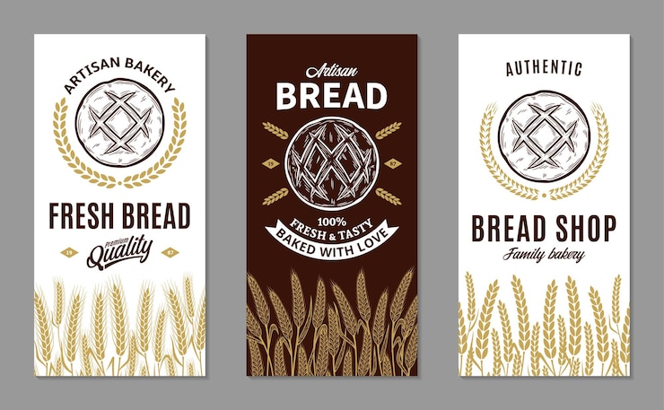 Vector bakery shop banner templates backgrounds with wheat ears