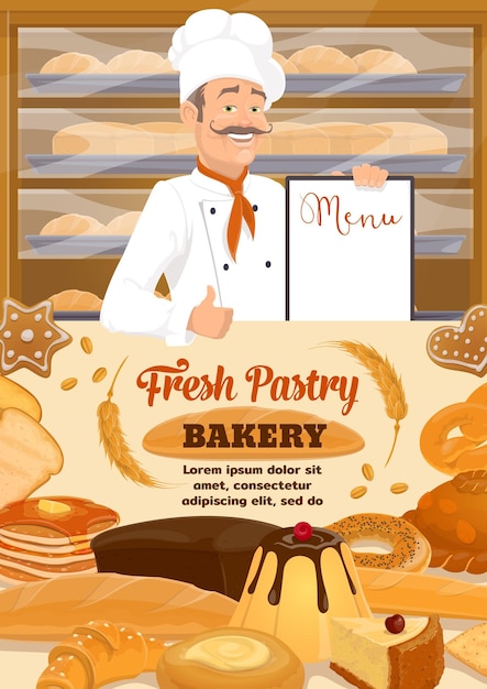 Vector bakery shop bread and desserts baker menu