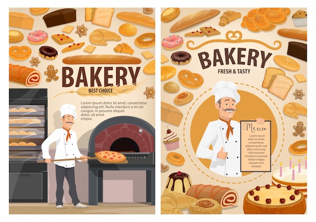 Bakery shop cakes, baker patisserie pastry menu