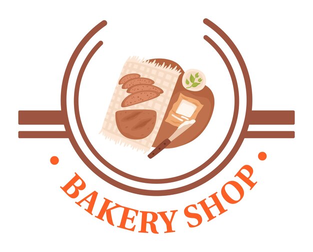 Vector bakery shop logo bread rolling pin butter herbs round emblem bakery business homemade bread