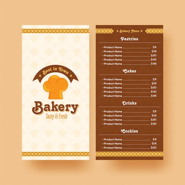 Vector bakery shop menu card design.