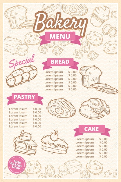 Vector bakery shop menu template