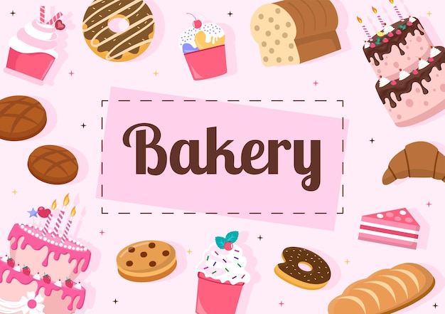 Vector bakery shop that sells various types of bread such as white bread pastry and others all baked in flat background for poster illustration