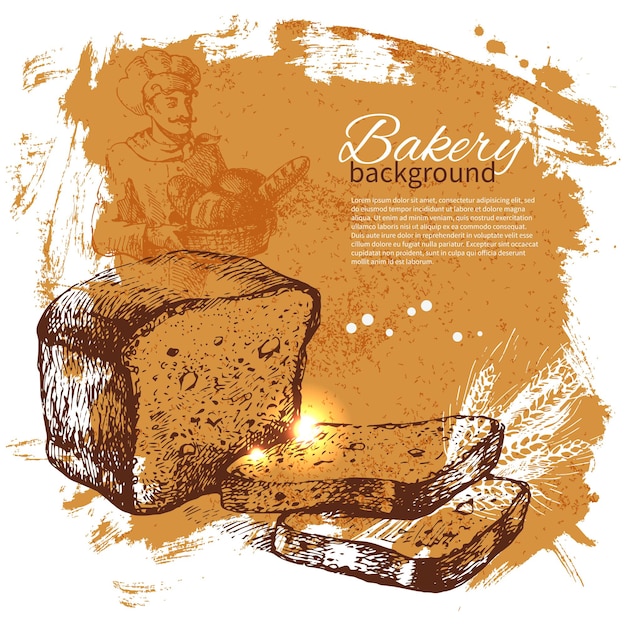 Bakery sketch background. Vintage hand drawn illustration