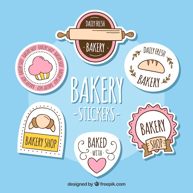 Vector bakery stickers collection in flat style