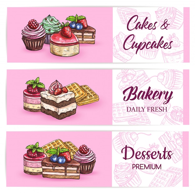 Vector bakery sweets and desserts  banners