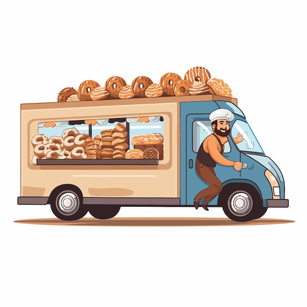 Вектор Пекарный грузовик с пекарем за рулем