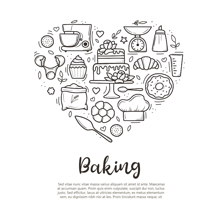Vector baking banner cute hand drawn kitchen tools and baked goods with desserts