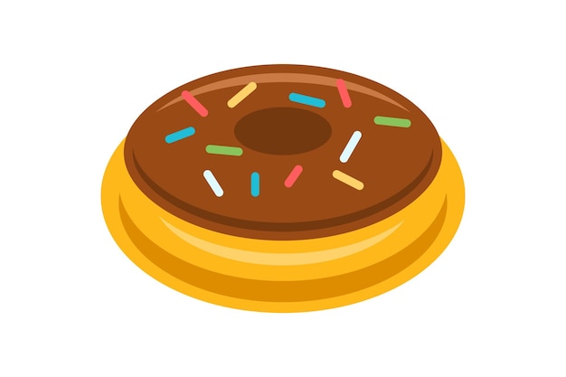 Пончик с кольцом для выпечки, покрытый шоколадной глазурью и разноцветной иконкой векторной плоской иллюстрации. простой значок, свежий аппетитный пончик, нездоровая сладкая глазурь, десерт, кондитерские изделия