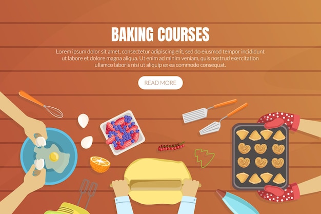 Vector baking courses landing page templates set baking cooking class online web page app vector illustration