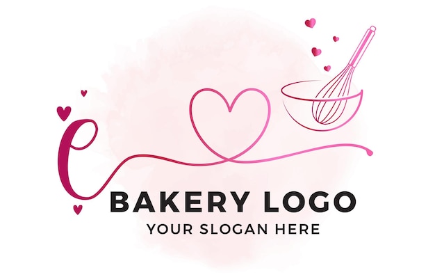 베이킹 미리 만든 로고 털 빵집 수채화 로고 주방기구 로고