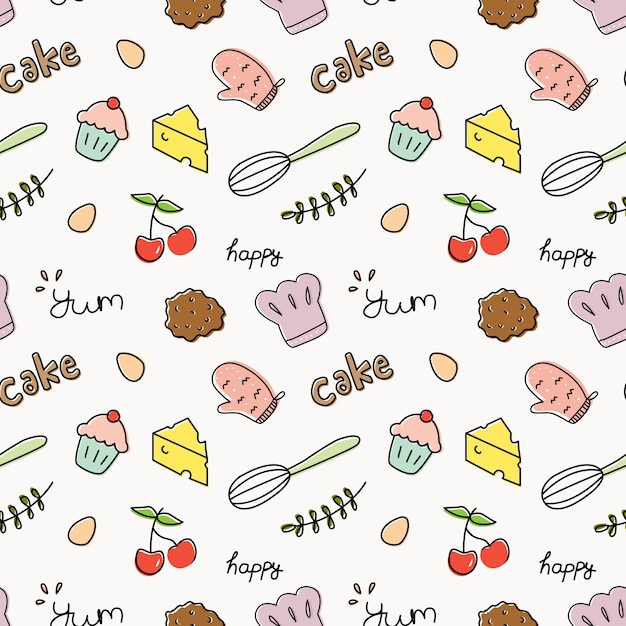 Baking theme doodle seamless background vector illustration