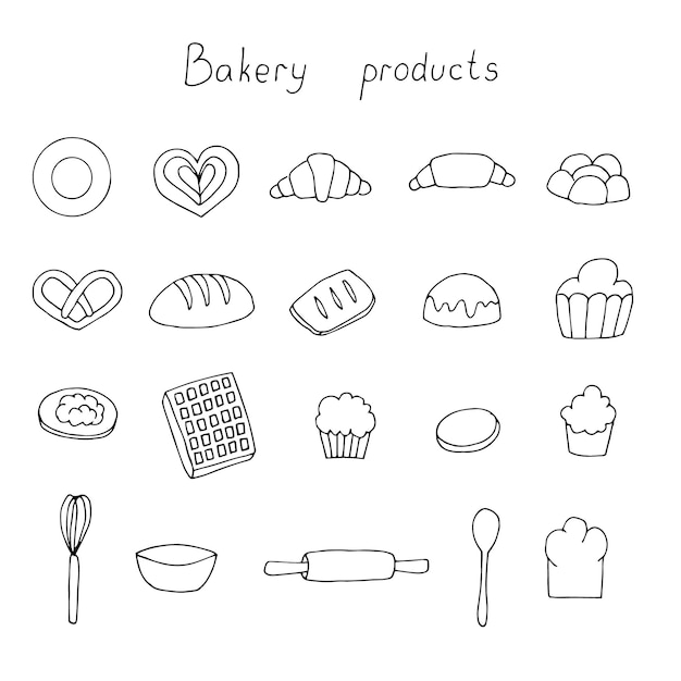 Bakken en servies set vector illustratie hand tekenen doodles