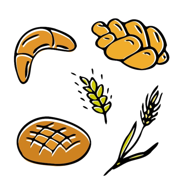 Bakkerij brood broodjes stokbrood en brood Cartoon afbeelding geïsoleerd op een witte achtergrond