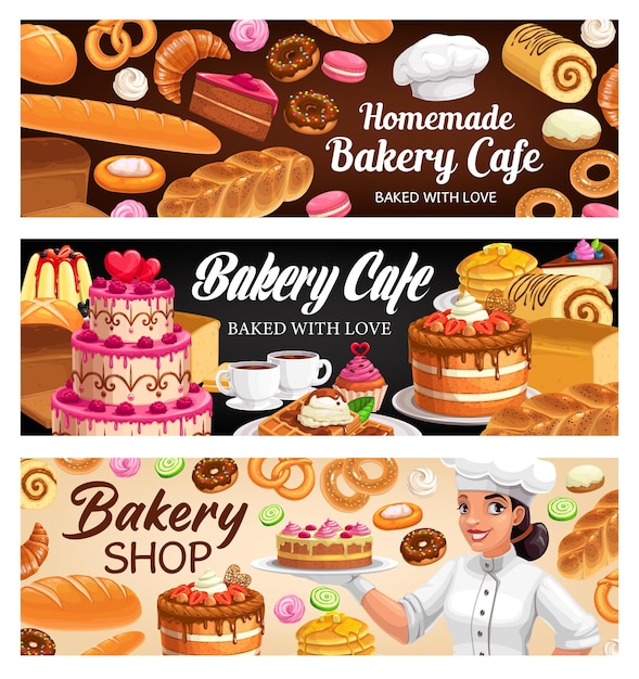 Vector bakkerij desserts taarten gebak vector banners