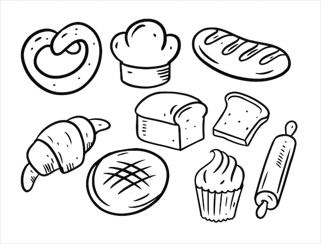 Bakkerij doodles elementsset geïsoleerd op wit