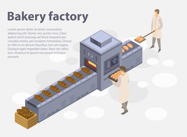 Bakkerij fabriek concept banner, isometrische stijl