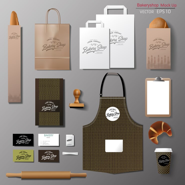 Vector bakkerij huisstijl identiteit sjabloon ontwerpset.