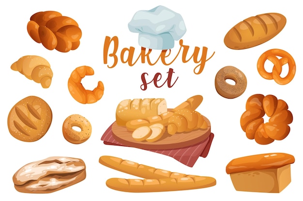 Bakkerij in cartoon stijl set geïsoleerde elementen Vector illustratie