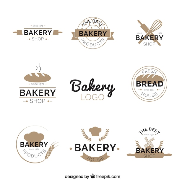 Bakkerij logo's collectie in vlakke stijl