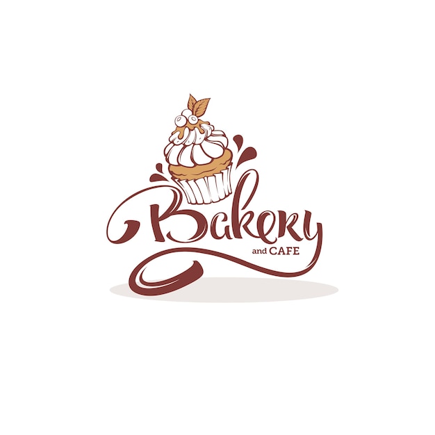 Bakkerij logo sjabloon, met afbeelding van cupcake en belettering samenstelling