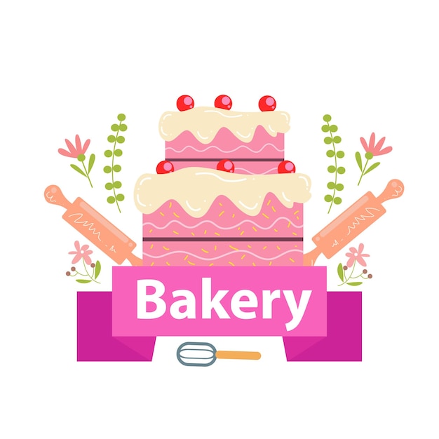 Bakkerij logo vectorillustratie met schattig meisje cartoon art