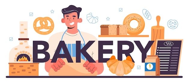 Vector bakkerij typografische chef-kok in het uniform bakken brood bakken gebak