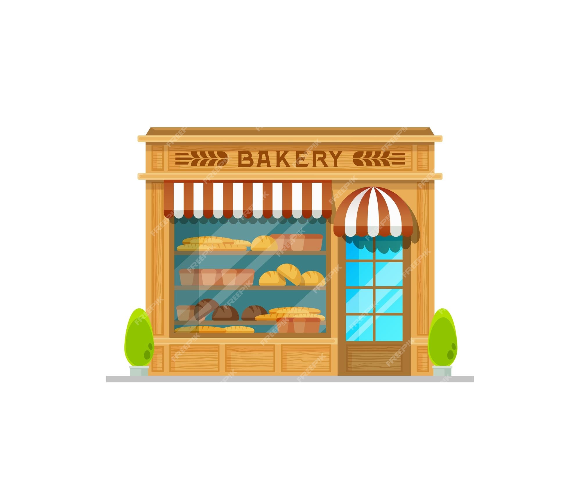 Kreta heks Afwijking Bakkerij winkel gebouw gevel met glazen vitrine | Premium Vector