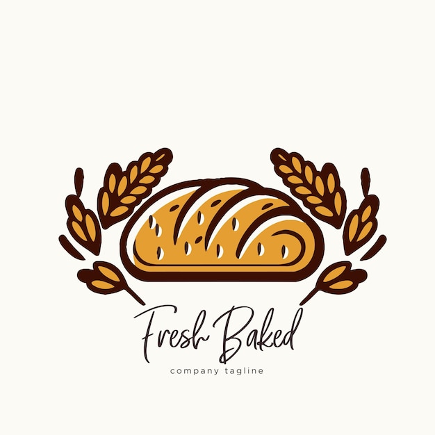 Bakkerij winkel logo sjabloon Hand getrokken brood en tarwe oren Vector illustratie