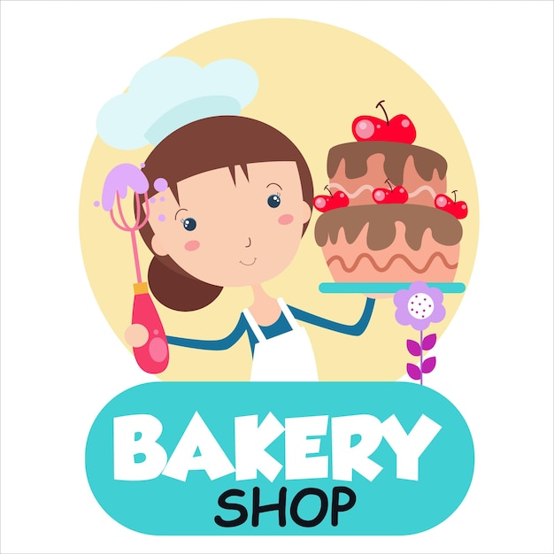 Bakkerij winkel meisje karakter vector sjabloon ontwerp illustratie