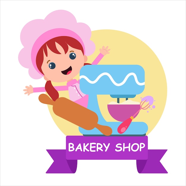 Bakkerij winkel meisje karakter vector sjabloon ontwerp illustratie