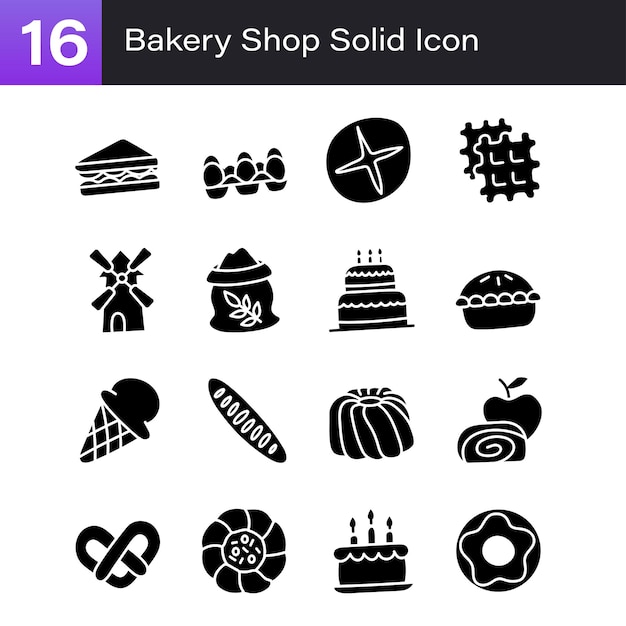 Bakkerij winkel vector solid icons set 5