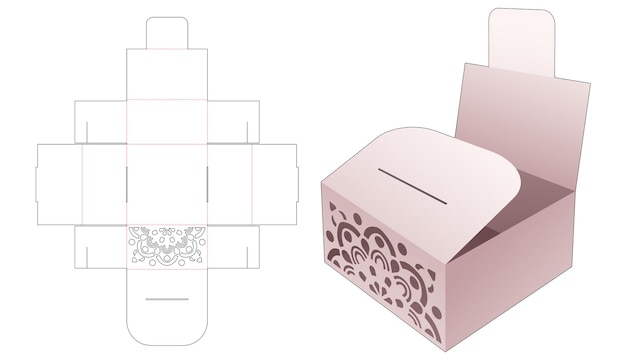 Bakkerijcontainerdoos met mandala-sjabloon en gestanste omslagsjabloon