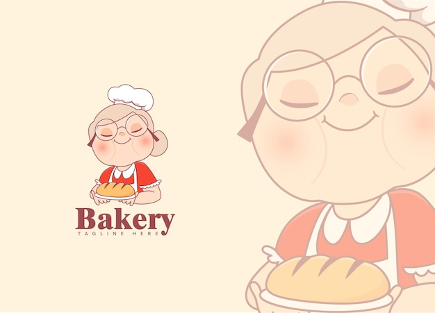 Bakkerijlogo met oma-chef voor het logo van de bakkerijwinkel