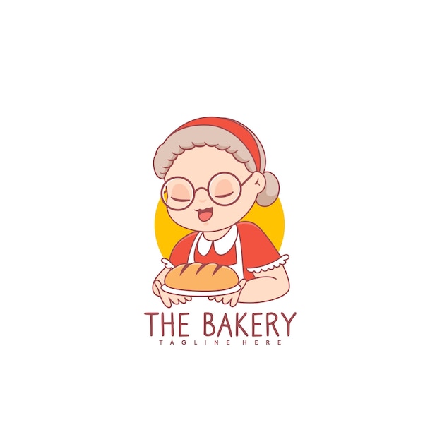 Bakkerijlogo met oma-kok voor het logo van de bakkerijwinkel