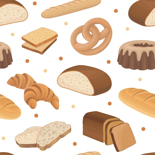 Bakkerijproducten naadloos patroon vers gebakken gebak en gebakproducten achtergrond behang