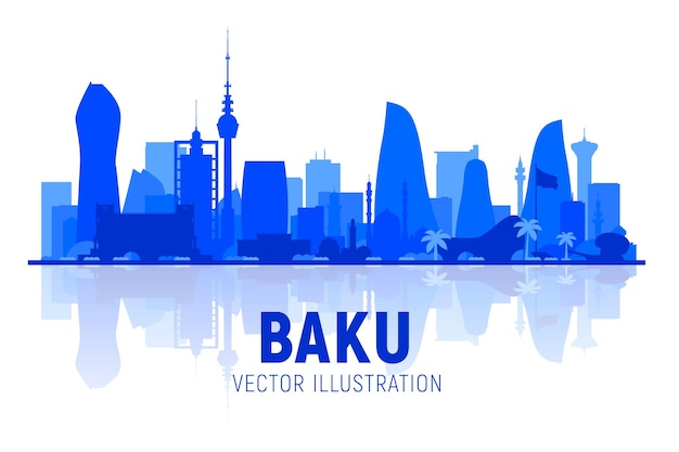 Bakoe azerbeidzjan stad skyline silhouet vector op witte achtergrond platte vectorillustratie zakelijke reizen en toerisme concept met moderne gebouwen afbeelding voor banner of website
