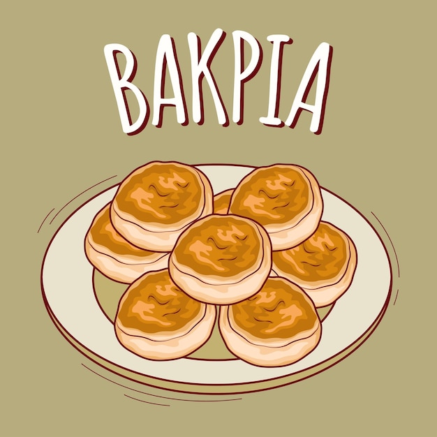 Bakpia-illustratie Indonesisch eten met cartoonstijl