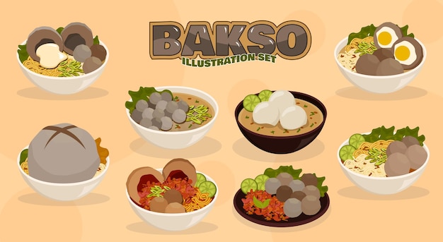 Vector bakso illustratie set