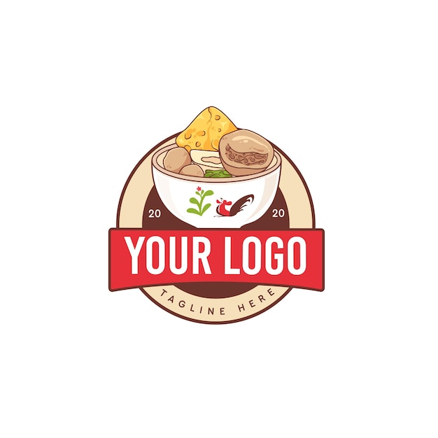 Vettore logo disegnato a mano della polpetta indonesiana di bakso