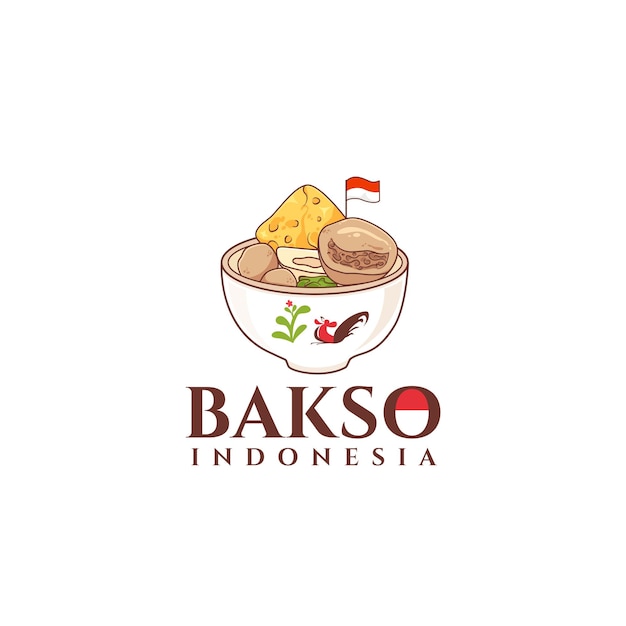 Bakso Indonesisch gehaktbal hand getekend logo