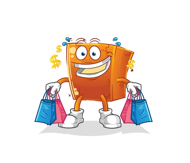 Baksteen shoping mascotte cartoon vector