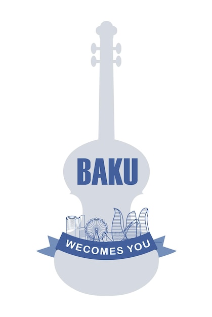 Baku welcomes you Azerbaijan cityscape greeting poster