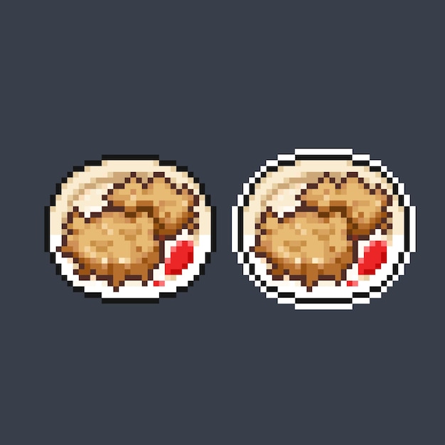 bakwan on a plate in pixel art style